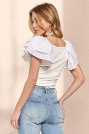 ADORA Layered Ruffled Sleeve Ribbed Top | Tops Daverri Fashions