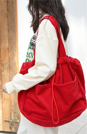 Drawstring Multi-pocket Corduroy Shoulder Bag | Handbags Daverri Fashions