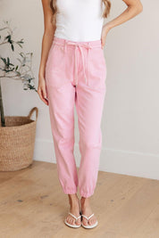 High Rise Pink Denim Joggers | Denim Joggers Daverri Fashions