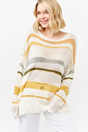 And The Why Abstract Striped Light Weight Loose Sweater | Sweaters Daverri Fashions
