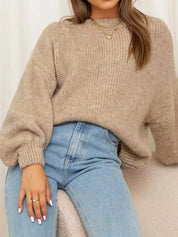 Khaki Round Neck Dropped Shoulder Sweater | Sweaters Daverri Fashions