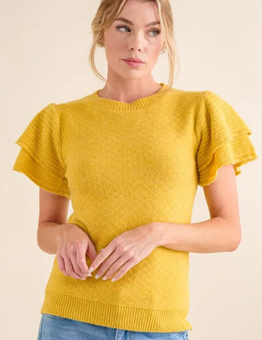 And The Why Double Layered Ruffle Sleeves Sweater Top | Sweaters Daverri Fashions