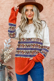 Rust And The Why Ethnic Print Color Block Top | Tops Daverri Fashions