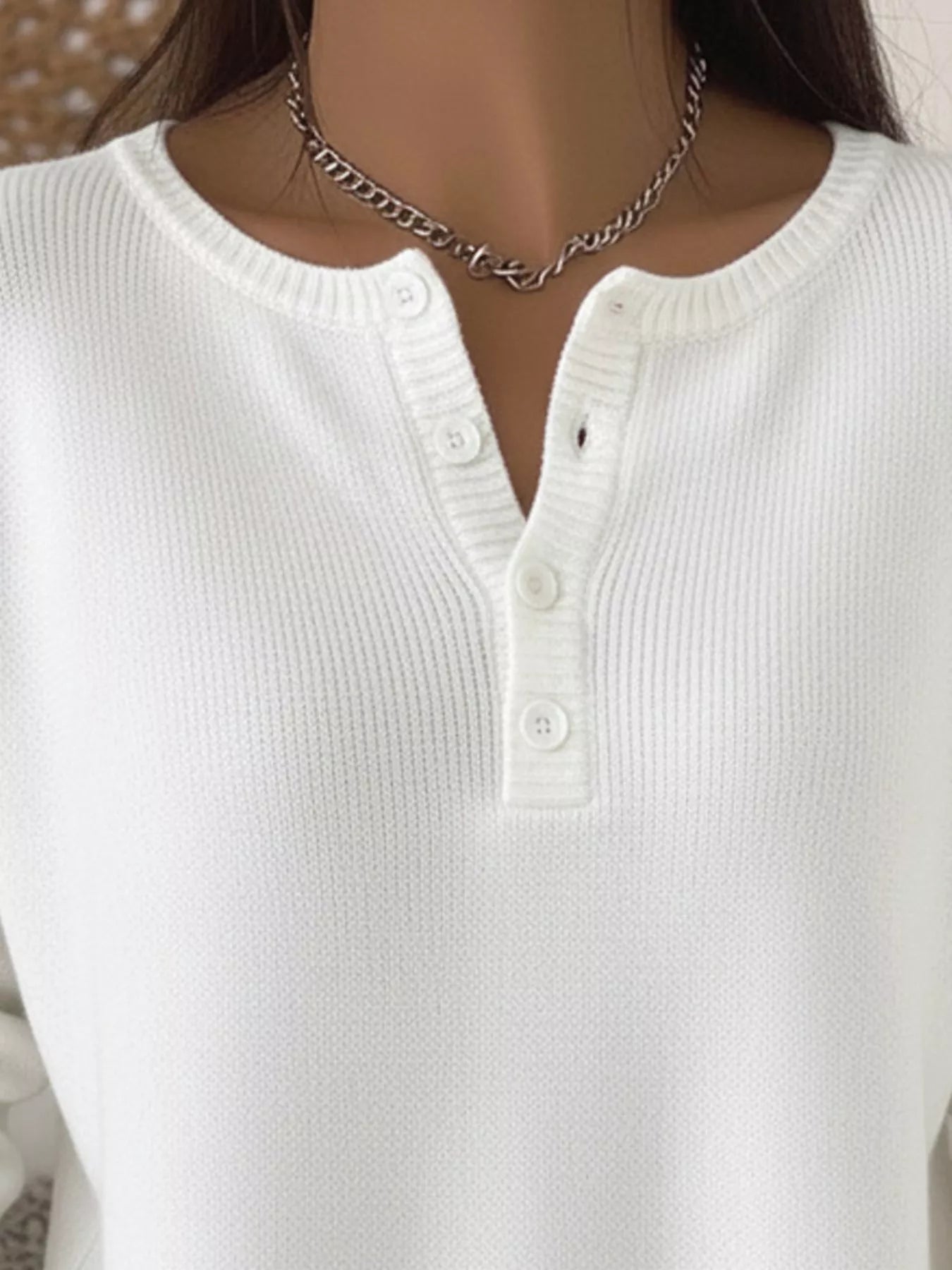 Full Size Half Button Long Sleeve Knit Top Plus Size | Knit Tops Daverri Fashions