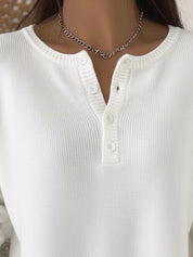 Full Size Half Button Long Sleeve Knit Top Plus Size | Knit Tops Daverri Fashions