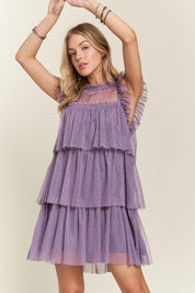 ADORA Layered Ruffled Cap Sleeve Mesh Dress | Daverri Fashions