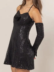 BLACK HYFVE Sequin Rosette Halter Mini Dress | Outfit Sets Daverri Fashions