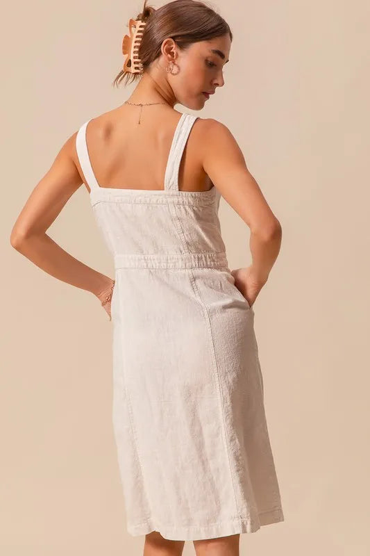SO ME Button Down Pocket Front Pinafore Dress | Daverri Fashions