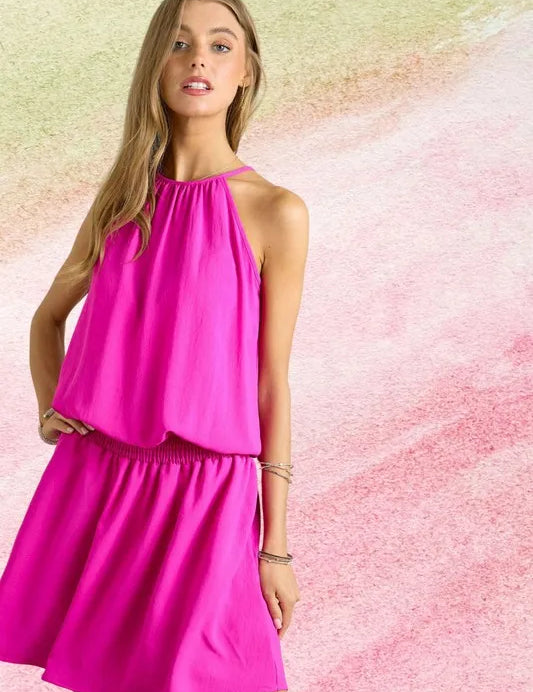 ADORA Halter Neck Smocking Waist Dress | Daverri Fashions