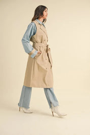 MABLE Layered Look Trench Coat With Denim Jacket | Daverri Fashions