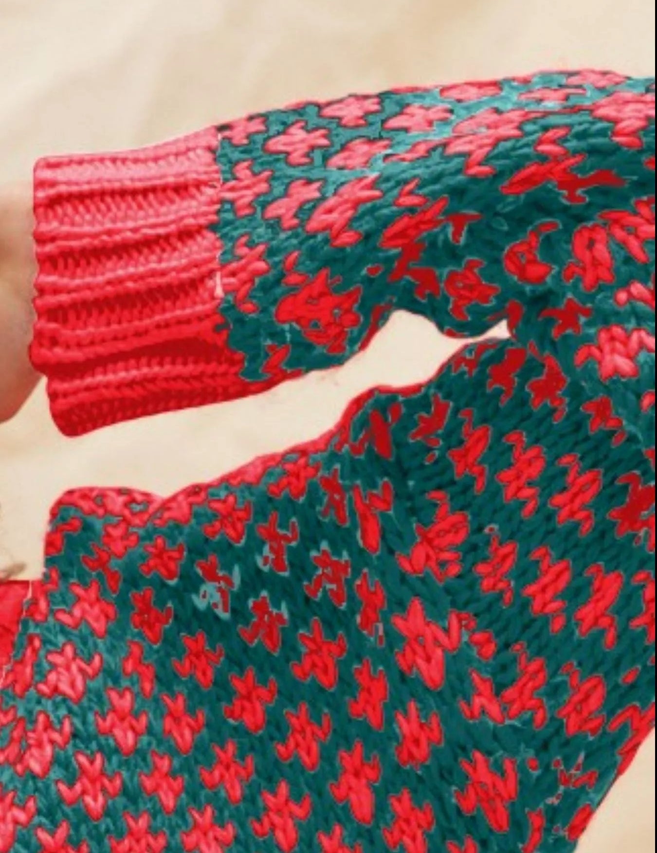 SO ME Color Block Textured Christmas Sweater V Neck Top | Sweaters Daverri Fashions