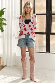 ADORA Fuzzy Heart Button Down Cardigan | Cardigans Daverri Fashions
