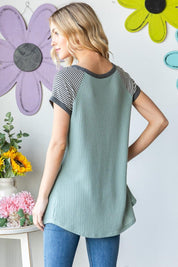 Heimish Full Size Striped Short Sleeve Waffle T-Shirt | Daverri Fashions