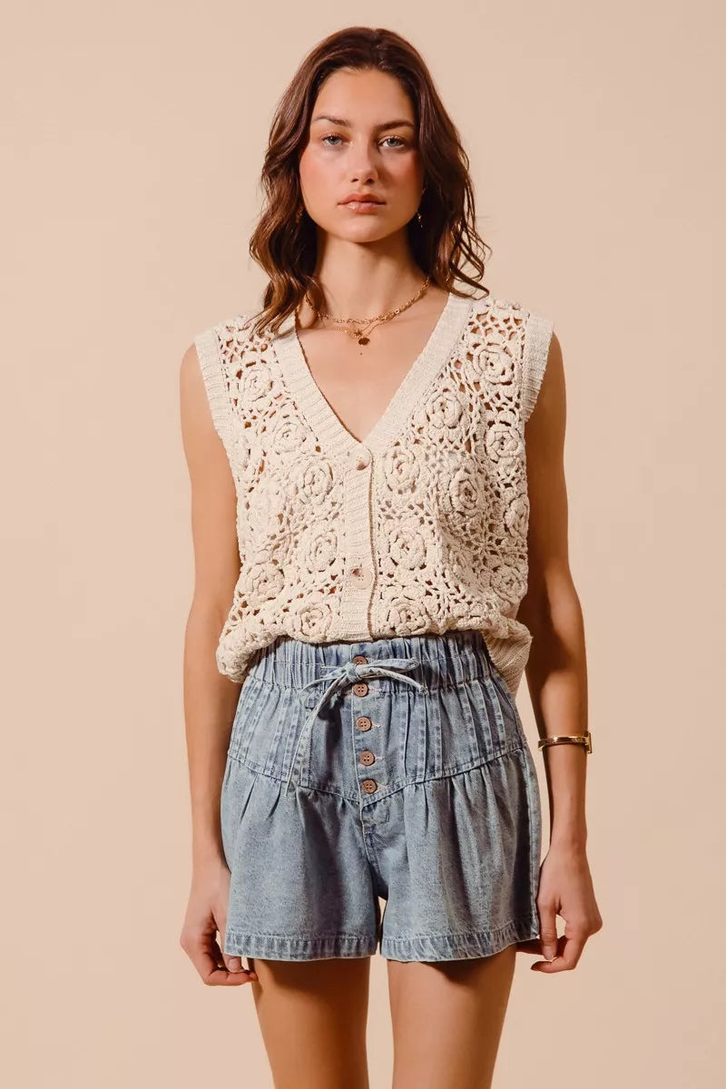 SO ME Flared Denim Shorts with Elasticized Waist | Denim Shorts Daverri Fashions