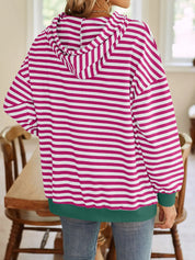 Lovelet Drawstring Striped Long Sleeve Hoodie | Hoodies Daverri Fashions