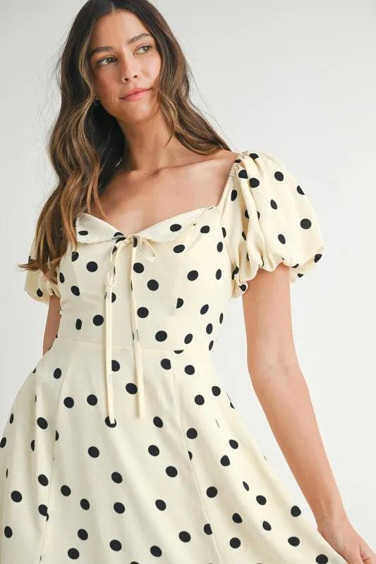 MABLE Polka Dot Puff Sleeve Midi Dress | Daverri Fashions