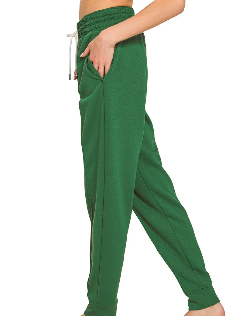 Zenana Drawstring Scuba Sweatpants with Pockets Dk Green | Sweatpants Daverri Fashions
