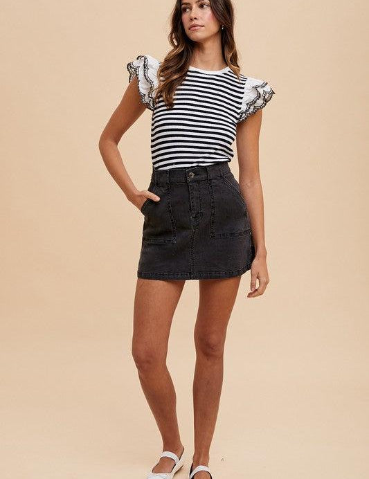 Annie Wear Cargo Denim Mini Skirt | Denim Skirts Daverri Fashions