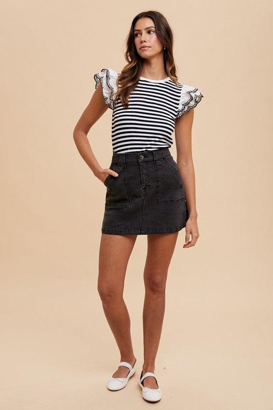 Annie Wear Cargo Denim Mini Skirt | Denim Skirts Daverri Fashions