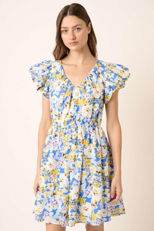 Blue Mittoshop Floral V-Neck Cap Sleeve Mini Dress | Mini Dresses Daverri Fashions