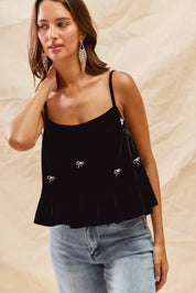 SO ME Holiday Velvet Ribbon Rhinestone Christmas Top | Tops Daverri Fashions
