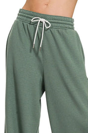 Zenana Scuba Drawstring Pants Dk Forest | Loungewear Bottoms Daverri Fashions