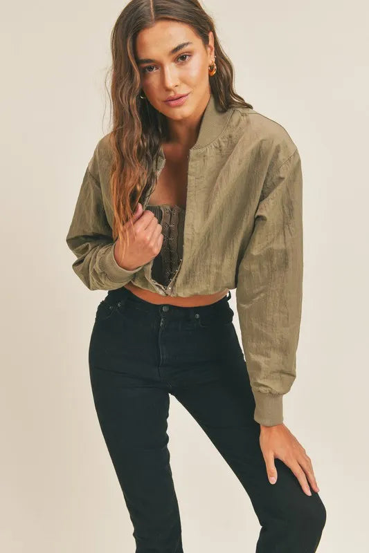 Olive MABLE Long Sleeve Two Way Jacket | Daverri Fashions
