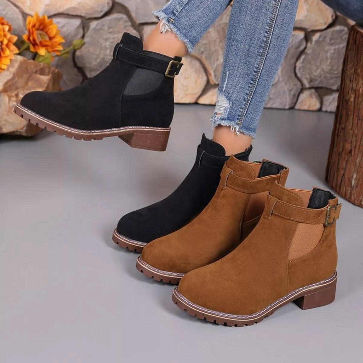 Round Toe Block Heels Boots | Boots Daverri Fashions