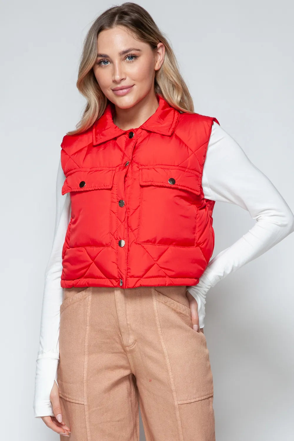 Snobbish Snap Down Quilted Crop Vest | Vest Jackets Daverri Fashions