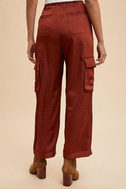 Anniewear Wide Leg Cargo Satin Pants | Pants Daverri Fashions