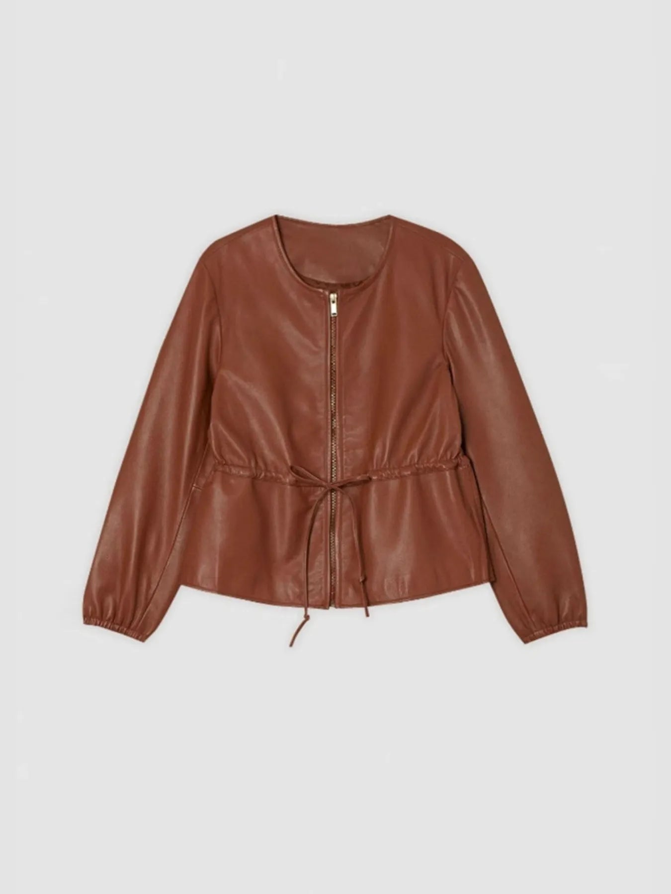 Drawstring Zip Up Leather Jacket | Jackets Daverri Fashions