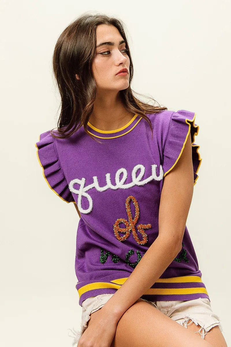 BiBi Queen Of Mardi Ruffled Armhole Sleeveless Knit Top | Knit Tops Daverri Fashions