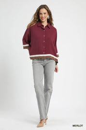Umgee Colorblock Button-Down Shirt with Scallop Hem | Tops Daverri Fashions