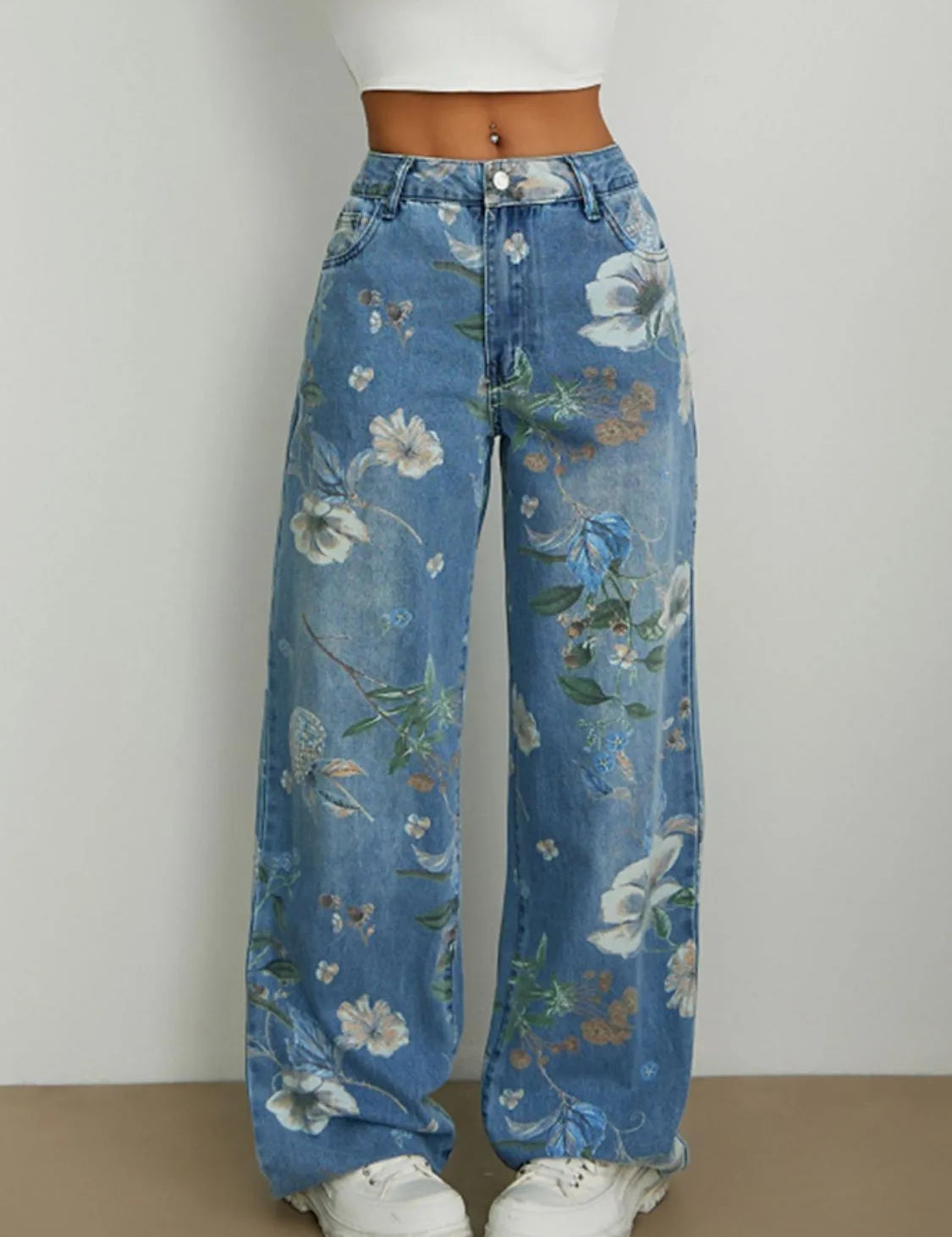 Light Printed Wide Leg Jeans | Jeans Daverri Fashions