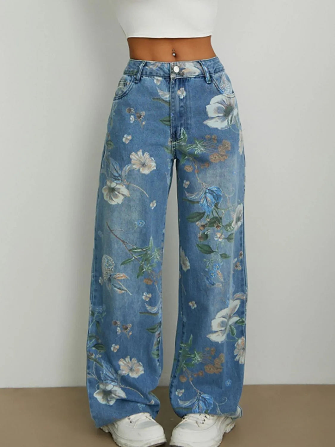 Light Printed Wide Leg Jeans | Jeans Daverri Fashions