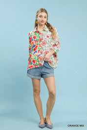 Umgee Mixed Floral Oversized Button Down Shirt | Daverri Fashions