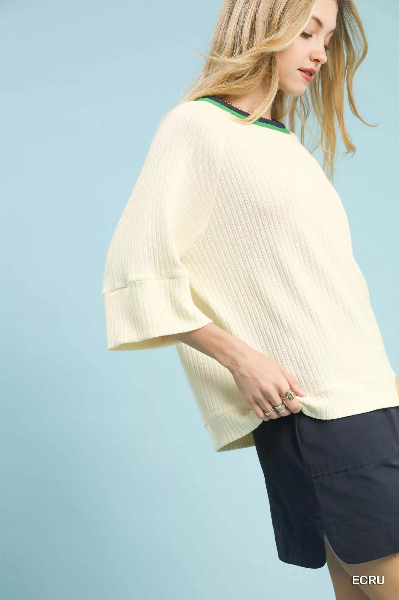 Umgee Ribbed Knit Top with Contrast Trim | Knit Tops Daverri Fashions