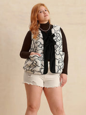 Plus Size Tied Sherpa Vest Coat with Pockets | Daverri Fashions