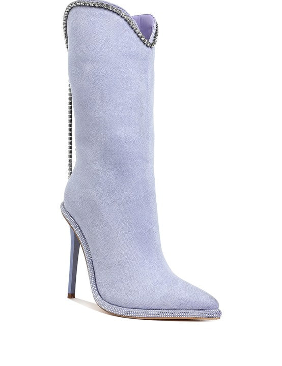 Lilac Ashipa Diamante Chain Detail Calf Boots | Boots Daverri Fashions