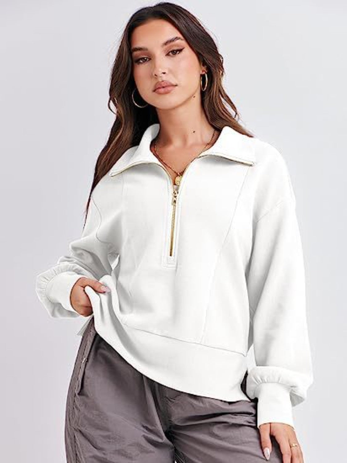 Half Zip Up Collared Sweatshirt | Sweatshirts Daverri Fashions
