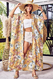 Mustard BiBi Floral Side Slit Longline Cardigan | Cardigans Daverri Fashions
