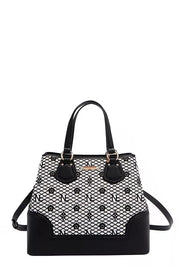 BLACK OS Monogram Pattern Handbag with Rhinestones Decor | Handbags Daverri Fashions