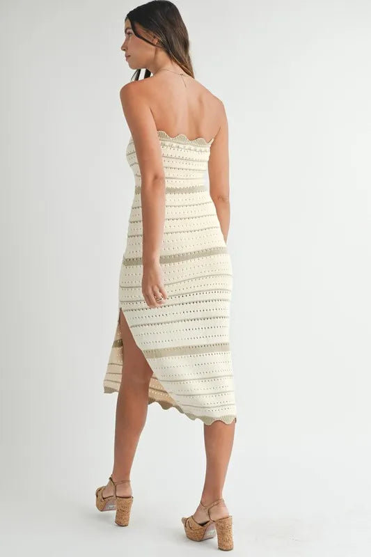MABLE Contrast Striped Crochet Knit Midi Dress | Daverri Fashions