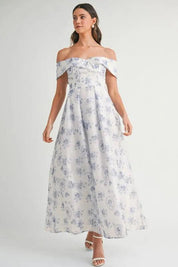 MABLE Floral Printed Off Shoulder Maxi Dress | Daverri Fashions