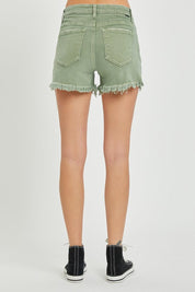 RISEN Mid Waist Frayed Hem Denim Shorts | Daverri Fashions