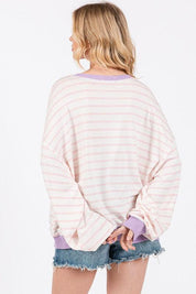 Ces Femme Striped Round Neck Drop Shoulder Sweatshirt | Sweatshirts Daverri Fashions