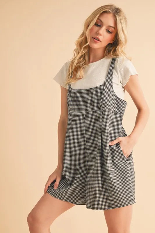 Aemi+Co Plaid Square Neck Romper | Daverri Fashions