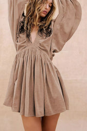 Smocked V-Neck Balloon Sleeve Dress | Dresses Daverri Fashions