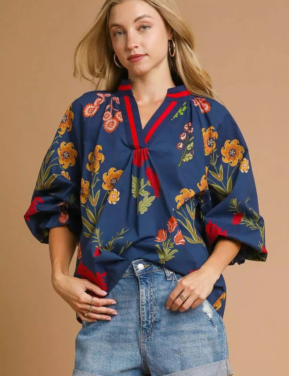 MIDNIGHT MIX Umgee Floral Print Flounce Sleeve Blouse | Blouses Daverri Fashions