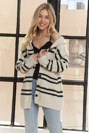 ADORA Horizontal Stripes Hoodie Cardigan | Cardigans Daverri Fashions